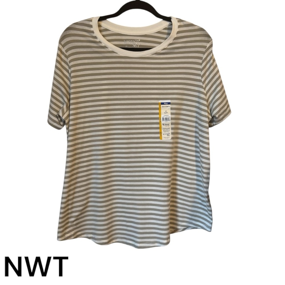 NWT NEUTRAL White and Tan Short Sleeve Tee SIZE: 14 #P - Picture 1 of 7